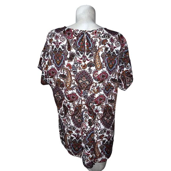 Daniel Rainn DR2 Top Size XL Colorful Paisley Print Hi-Lo SS Blouse Tunic - Picture 5 of 7